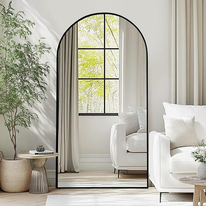 Beauty4U Arched Full Length Mirror 76" x 34", Black Large Full Body Mirror with Stand, Floor Standing & Wall Mounted HD Tempered Glass Dressing Mirror for Bedroom, Living Room, Entryway