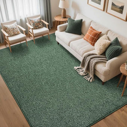 FinRèc 5x7 Washable Area Rugs for Bedroom Living Room, Low Pile Thin Rug Solid Color, Non-Slip Carpet Indoor for Home Decor (Green/White)
