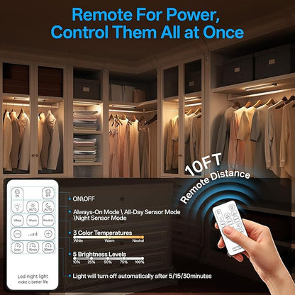 14.2inch Under Cabinet Lighting Wireless,Rechargeable Motion Sensor Light Indoor,3 Colors Dimmable,Magnetic Closet Lights with Remote,Under Counter Lights for Kitchen,Dark Gray 2Pack