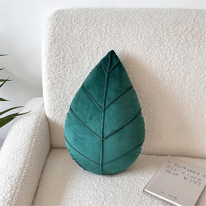 Leaf Pillow,3D Leaf Shaped Plant Pillows Green Tropical Plant Cushion for Sofa Office Bedroom Home Decor Dark Green (19.7"x11.8")