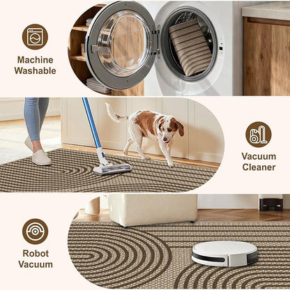 Easy Jute Area Rug, 4' x 6' Washable Rug, Brown Farmhouse Ultra-Thin Non-Slip Carpet for Outdoor, Bedroom, Dining Room, Backyard, Home Decor