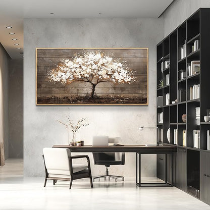 Wapluam Large Framed Wall Art,Tree Of Life Wall Art,Neutral Abstract Canvas Painting Art Prints,Wall Decor For Living Room,Modern Rustic Pictures For Bedroom Bathroom Dining Room Office Decorations