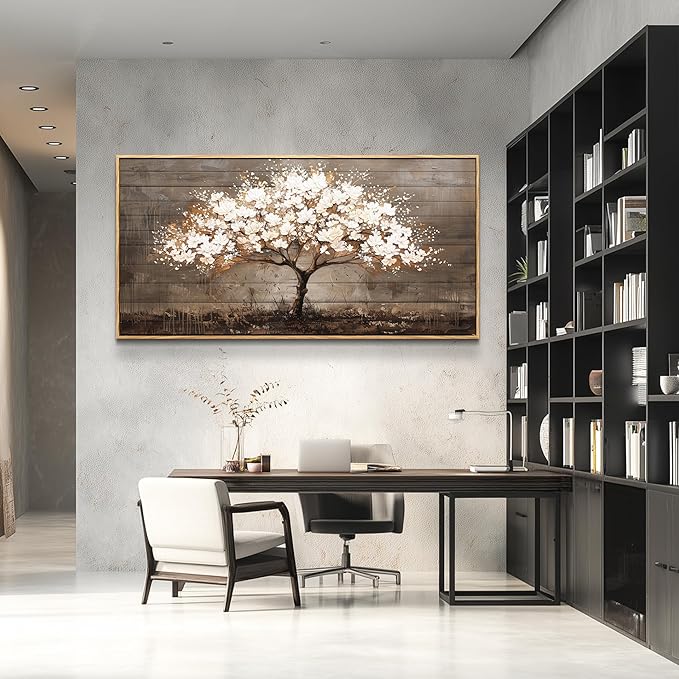 Wapluam Tree Of Life Wall Art,Neutral Abstract Canvas Painting Art Prints,Framed Wall Art,Wall Decor For Living Room,Nature Plant Modern Pictures For Bedroom Bathroom Dining Room Office Artwork 20x40