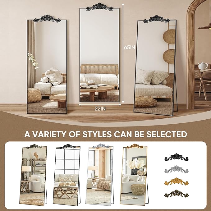 Antok 65"x22" Oversized Full Length Mirror, Extra Large Floor Mirror Freestanding or Wall-Mounted Mirror for Bedroom, Living Room, Cloakroom, Black