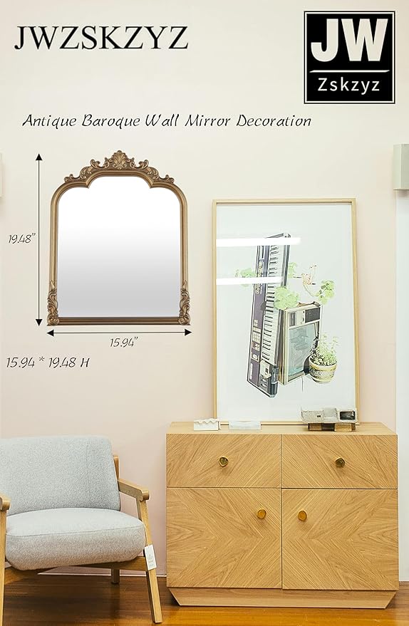 19.8"x15.7"Antique Gold Arched, Antique Baroque Wall Mirror Decoration, Hanging Wall Mirror Fireplace,Entrance,Living Room,Bedroom,Kitchen,Farmhouse,Bathroom Home Decor(Gold)
