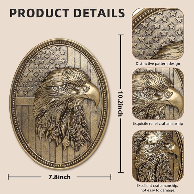 Vintage American Bald Eagle Wall Sculpture, Antique Wall Decor, 4th of July Decor, Hand Painted Wall Decoration with Embossed Eagle Design, 250 Anniversary USA Decor, Patriotic Decoration for Bedroom Living Room Hallway, Housewarming Gifts
