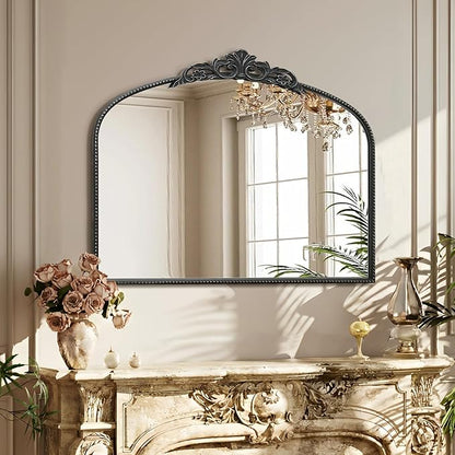 Micasso Large Vintage Black Mirror: 40"x29" French Baroque Antique Arched Mirror - Traditional Ornate Decorative for Wall/Fireplace/Mantel/Entryway/Bathroom/Hallway - Home Decor for Living Room