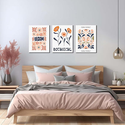 SKYRISE Floral Canvas Wall Art Set of 3, Rustic Botanical Canvas Paintings Prints ArtWork for Living Room, Vintage Flower Pictures for Farmhouse Dining Room Hallway Bedroom Wall Decor 12"x16"