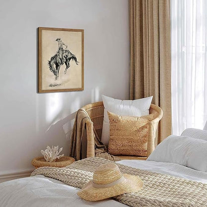 Western Cowboy Wall Art, Vintage Farmhouse Canvas Wall Decor Painting, Retro Southwestern Cowboy Artwork Prints Pictures for Bedroom Living Room Home Decor 16x24 Inch Framed
