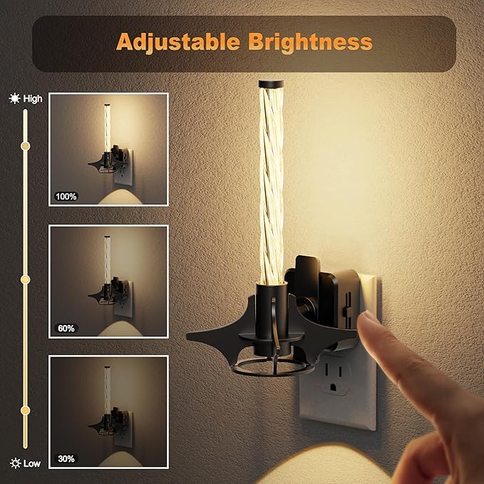 JandCase LED Night Light Plug into Wall, Dusk-to-Dawn Sensor, Slide Button Dimmer with 0-100LM Adjustable Brightness, 3000K Soft White Night Light for Bedroom, Bathroom, Stairway, Hallway, 2 Pack