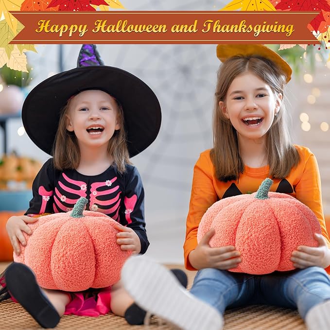Kajaia 1 Pcs Simulated Pumpkin Plush Pillow 11 x 9.5 Inch 3D Cushion Fall Decorations Stuffed Throw Pillows Toy for Fall Halloween Thanksgiving Bedroom Sofa Couch Supplies (Pink)