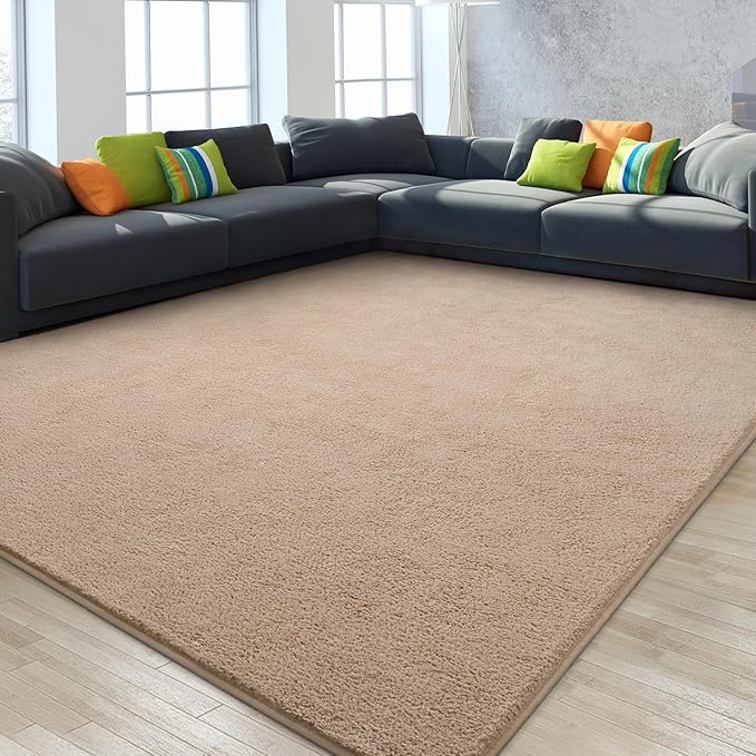 Gifeas Large Ultra Soft Modern Area Rugs for Living Room Bedroom, 6x9 Feet Beige Thickened Memory Foam Indoor Solid Minimalist Carpets, Non-Slip Comfy Rug for Boys Girls Nursery Room Home Decor