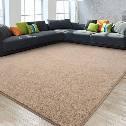 Gifeas Large Ultra Soft Modern Area Rugs for Living Room Bedroom, 5x8 Feet Beige Thickened Memory Foam Indoor Solid Minimalist Carpets, Non-Slip Comfy Rug for Boys Girls Nursery Room Home Decor