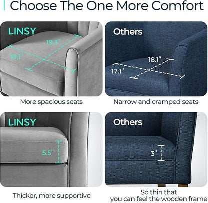 LINSY Accent Chair Set of 2, Velvet Barrel Chair with Ottoman, Modern Comfy Small Armchair for Small Spaces Reading Room Living Room Bedroom Kids Room Office, Grey