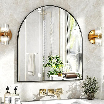 XRAMFY 31"x32" Arched Wall Mirror for Bathroom, Black Vanity Mirror for Bedroom, Living Room, Entryway, Decorative Hanging Mirror for Wall
