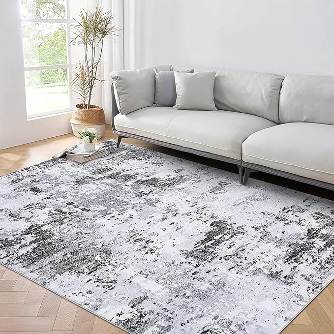 ROYHOME Modern Abstract Area Rug 3x5 Non Slip Non Shedding Rug Low Pile Stain Resistant for Bedroom Living Room,Grey