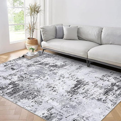 ROYHOME Modern Abstract Area Rug 3x5 Non Slip Non Shedding Rug Low Pile Stain Resistant for Bedroom Living Room,Grey