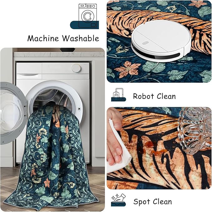 Tiger Rug Runner for Hallways 2x6Ft, Boho Farmhouse Kitchen Laundry Runner Rugs Non Slip, Low Pile Soft Animal Bedroom Floor Carpet for Entryway Laundry Bathroom Spring Summer, Dark Blue