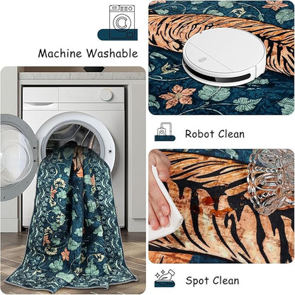 Tiger Rug Runner for Hallways 2x6Ft, Boho Farmhouse Kitchen Laundry Runner Rugs Non Slip, Low Pile Soft Animal Bedroom Floor Carpet for Entryway Laundry Bathroom Spring Summer, Dark Blue