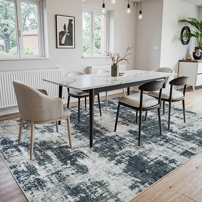 Area Rug 5x7 Living Room Rug Washable: No-Slip Abstract Soft Thin Large Black Rugs, Indoor Floor Stain Resistant Modern Carpet for Bedroom Dining Room Farmhouse Nursery Home Office (Black, 5'x7')