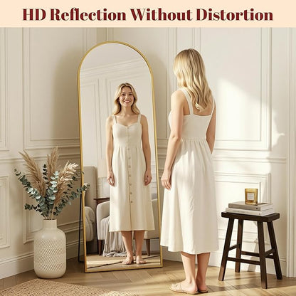 Suidia 81"x41" Arched Full Length Mirror with Stand, Full Body Mirror with Aluminum Frame, Freestanding/Leaning/Wall-Mounted, Floor Mirrors for Bedroom, Living Room, Entryway, Dressing Room, Gold