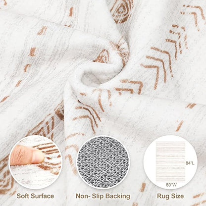 Nakagishi Area Rug Living Room Rugs: 5x7 Large Soft Machine Washable Boho Moroccan FarmNeutral Stain Resistant Indoor Floor Carpet for Bedroom Under Dining Table Home Office Decor-Cream Brown