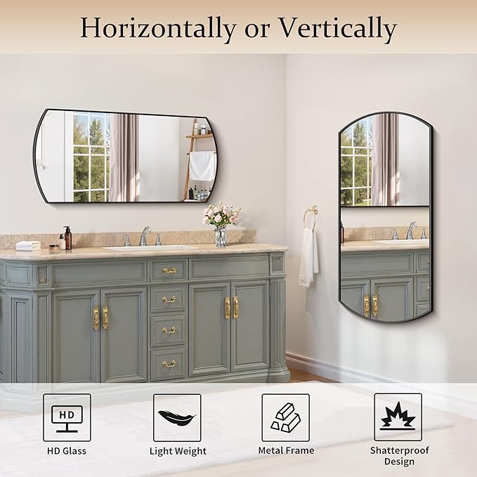 COFENY Bathroom Mirror, 20x40 Inch Black Oval Wall Mounted Mirror with Thin Metal Frame, Modern Bathroom Vanity Mirrors for Over Sink, Entryway, Living Room, Bedroom