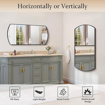 COFENY Bathroom Mirror, 20x40 Inch Black Oval Wall Mounted Mirror with Thin Metal Frame, Modern Bathroom Vanity Mirrors for Over Sink, Entryway, Living Room, Bedroom