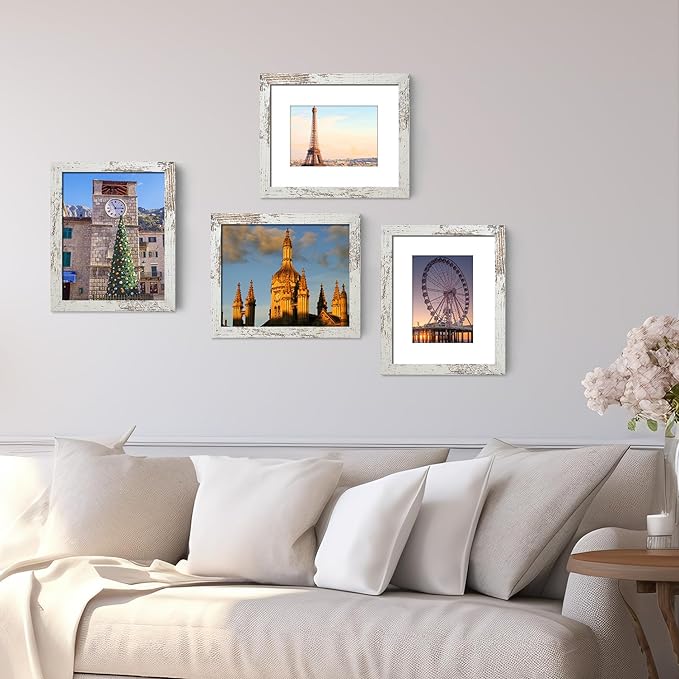 BESCRCL 8x10 Picture Frame Distressed White Set of 6, Display Pictures 5x7 with Mat or 8x10 Without Mat for Wall Mounting or TableTop