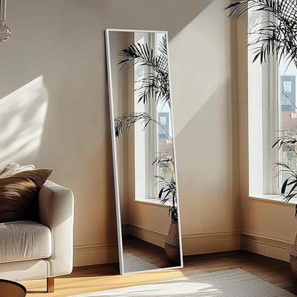 Delma Full Length Mirror,Large Floor Mirror with Aluminum Frame for Bedroom, Bathroom, Living Room,Wall Mount or Freestanding Design, Silver, 56" L x 15" W x 1Pcs