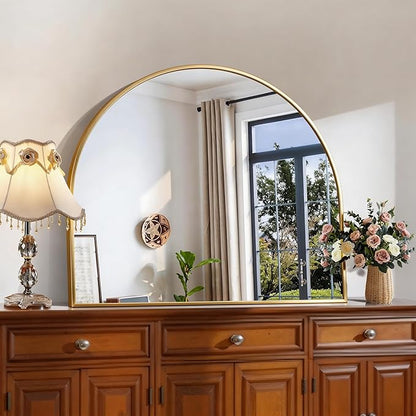 CIRCUMI Arched Wall Mirror, 36"x30" Gold Arched Mirror with Tempered Glass, Metal Frame, Large Size for Entryway Table, Mantel,Living Room,Over Sink,Arch Mirror for Decor,Shatterproof&Crystal-Clear