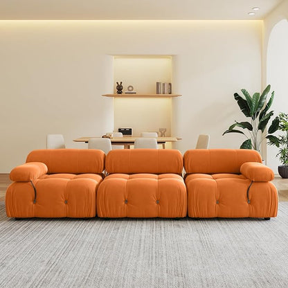 104'' Modular Sectional Sofa, Modern Luxury Velvet Bubble Couch, Deep Seat Cloud Sectional Couches for Living Room, Apartment (3 Seats, Orange)