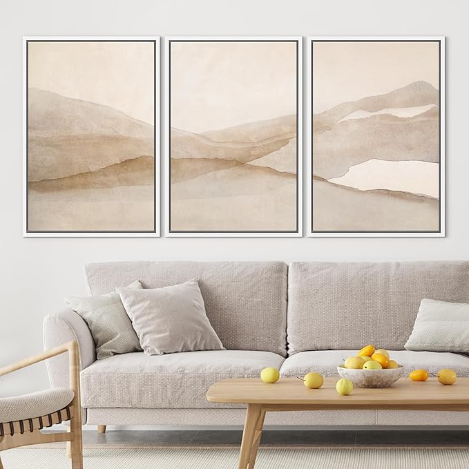SIGNLEADER Framed Canvas Print Wall Art Set Minimal Neutral Mountain Landscape Illustrations Minimal Decorative Bohemian for Living Room, Bedroom, Office - 16"x24"x3 White
