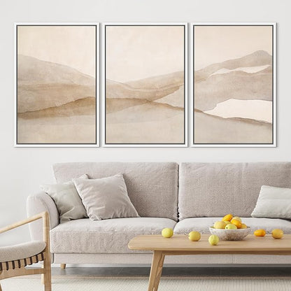 SIGNLEADER Framed Canvas Print Wall Art Set Minimal Neutral Mountain Landscape Illustrations Minimal Decorative Bohemian for Living Room, Bedroom, Office - 16"x24"x3 White