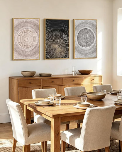 PHOPAGO Vintage Tree Rings Wood Framed Wall Art Large 16x24in Modern Retro Wood Stump Wall Decor Nature Farmhouse Rustic Art Prints Living Room Bedroom Home Decor - Natural Framed