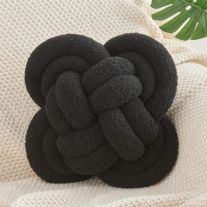 Knot Pillow, 12" Soft Decorative Throw Pillows for Couch Bed, Gray Pink Knotted Plush Throw Pillow Handmade Square Cushion Home Decor Pillows (Black, 12 Inches X12 Inches)
