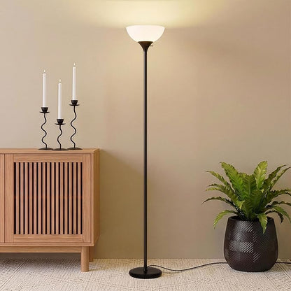 Brightech Sky Dome Dimmable LED Floor Lamp, Torchiere Floor Lamp for Living Room, Bedroom, & Office – Tall Torch Standing Lamp for Reading, Modern Home Decor – Jet Black