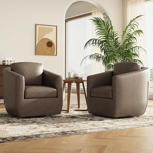 MALOL 360° Swivel Accent Chair- Comfy Living Room Armchair No-Sag Foam & Sturdy Metal Base with Pillow, Fully Assembled Swivel Accent Single Sofa for Bedroom, Office, Wolf Grey