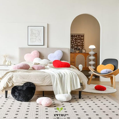 XVTRU Lavender Heart Pillows, Cute Heart Decorative Pillow, Heart Shaped Throw Pillows for Bed, Faux Rabbit Fur Plush Hoom Decor Pillow Cushion for Chair Sofa Living Room (Large-19.6"x15.7")