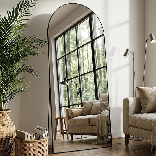 Arched Full Length Mirror 69 x 28 Inch, Full Body Mirror with Stand, Standing Hanging or Leaning Against Wall, Metal Frame Floor Mirror for Bedroom, Living Room, Cloakroom,Black