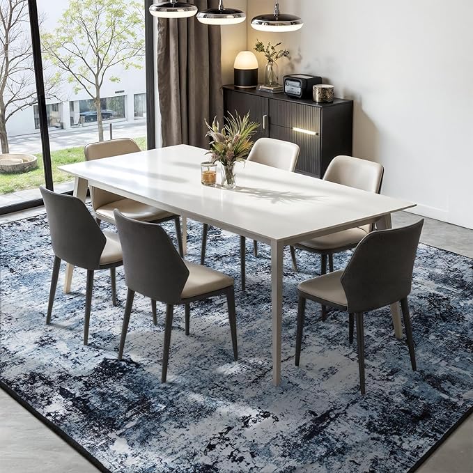 Rugflix 6x8 Area Rugs for Living Room, Washable Large Rug Stain-Resistant Low Pile, Modern Dark Carpet for Dining Room Home Office Kid Room Nursery Bedroom, Navy Blue/Black