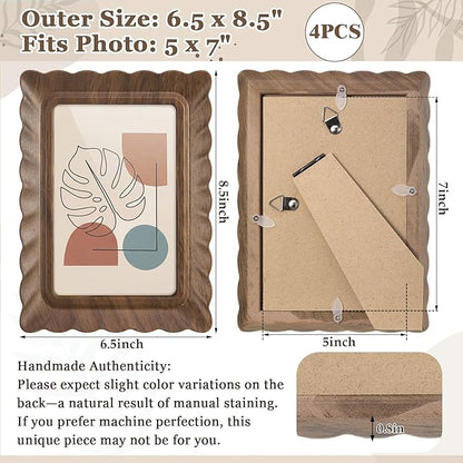 Novabright 4 Pcs 5 x 7 Inch Wood Scalloped Petal Picture Frame Vintage Photo Frame with Real Glass for Tabletop and Wall Display Home Decor Photo Gallery Family Friend Wedding Graduation Gift