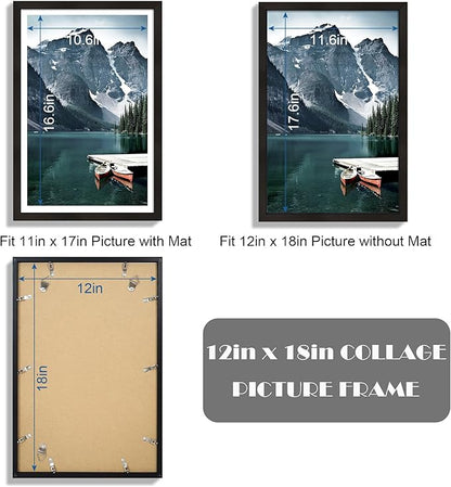 Hongkee 12x18 Frame Set of 3 - Display 11x17 Photo with Mat or 12 x 18 Poster without Mat, Wall Mounting Horizontal and Vertical, Black