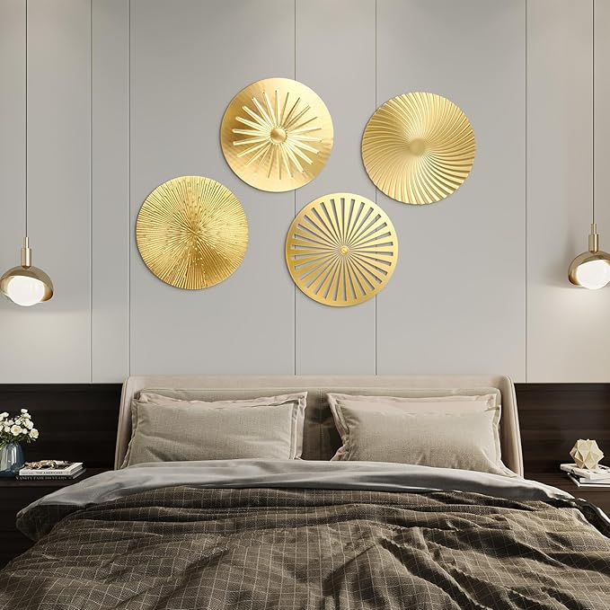 Shimeyao 4 Pcs 12 Inch Metal Wall Art Decor Sunburst Hanging Metal Artwork Decor Wall Art Decorations for Home Living Room Office Bedroom Bathroom Sculpture