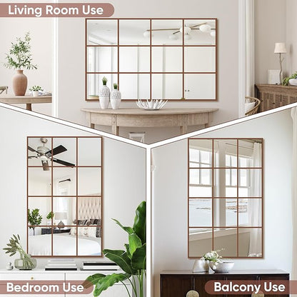 Suidia Wall Mirror, 30" x 48" Window Decorative Mirrors, Metal Framed Wall Decor Wall-Mounted Mirrors for Bedroom, Living Room, Entryway, Gold