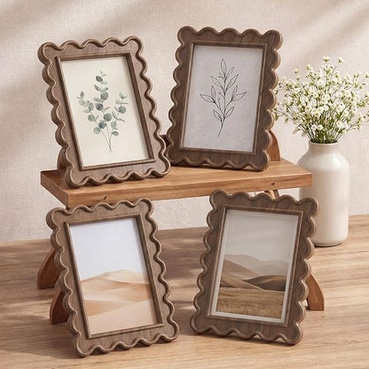 Novabright 4 Pcs 4 x 6 Inch Wood Petal Picture Frame Vintage Photo Frame with Real Glass for Tabletop and Wall Display Home Decor Photo Gallery Family Friend Wedding Graduation Gift