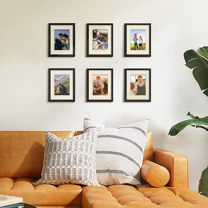 upsimples 8.5x11 Picture Frame Set of 3, Made of High Definition Glass for 6x8 with Mat or 8.5x11 Without Mat, Wall and Tabletop Display Photo Frames, Black