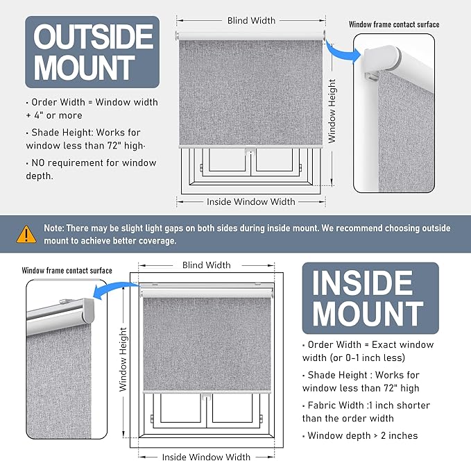 Cordless Roller Shades Blackout Blinds for Windows Room Darkening Rolled Up Shades with Spring System, UV Protection Natural Linen Fabric Window Shades Door Blinds for Home,49" W x 72" H, Heather Grey