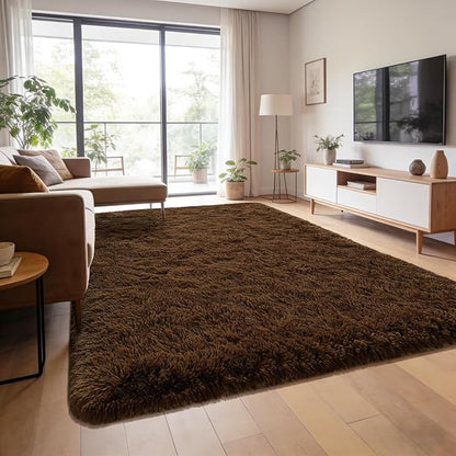 Andecor Soft Fluffy Bedroom Rugs, 5 x 8 Feet Indoor Shaggy Plush Area Rug for Boys Girls Kids Baby College Dorm Living Room Home Decor Floor Carpet, Coffee