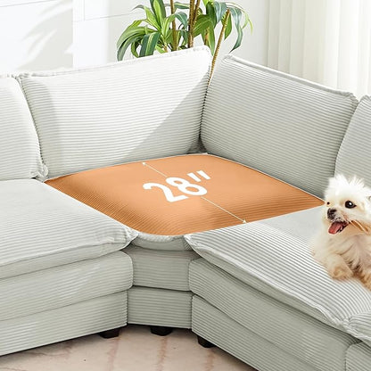ROWHY 113'' Sectional Cloud Couch, 5 Seater Modular Corner L Shape Sofa Big Comfy Corduroy Oversized Couch with 2 Pillows Movable Ottoman, Deep Seat Sectional Couches for Living Room Office Light Grey | Pet-Friendly Fabric